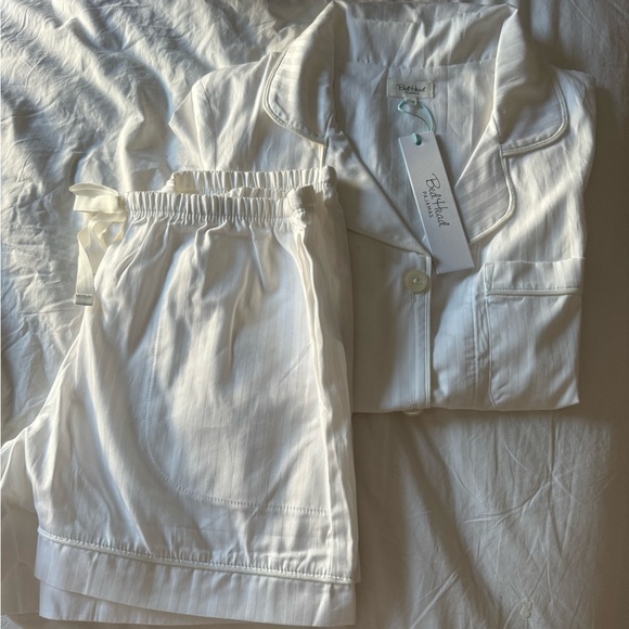 BedHead 3D Stripe Organic Cotton Sateen Short Pajamas size Small white set NWT - Picture 3 of 3